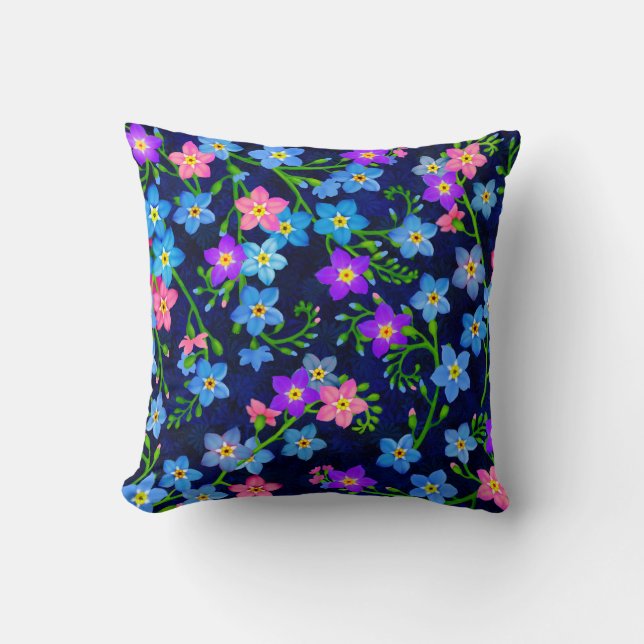 Blue Forget Me Not Garden Flowers Pillow (Front)