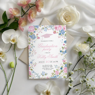 Blue Forget Me Not Graduation Party Invite