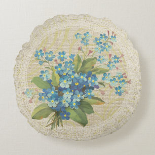 Blue forget me not & lace floral vintage pillow