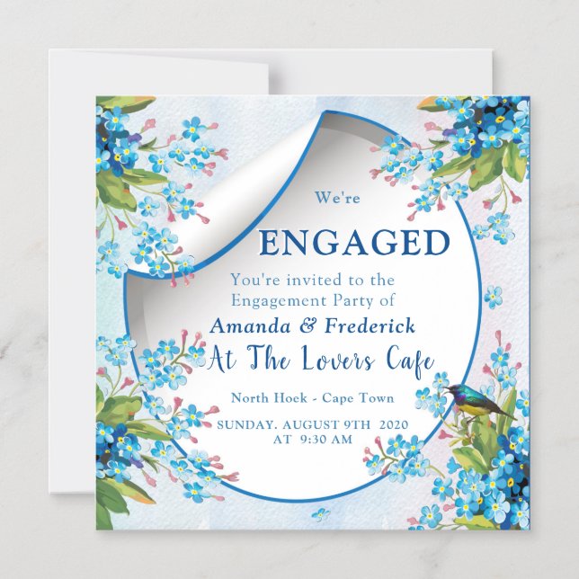 Blue forget-me-nots Engagement Magnetic Invitation (Front)
