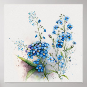 Blue Forget Me Nots Flower Art Print Poster