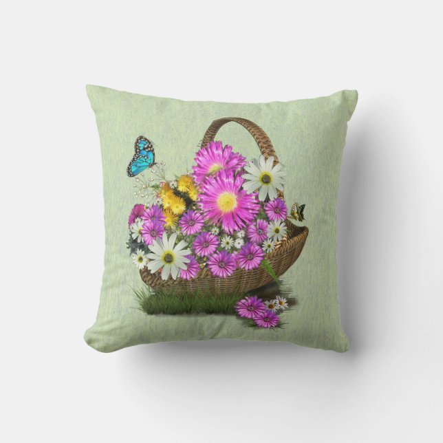 Blue forget-me-not's on a soft pink-blue cushion (Front)