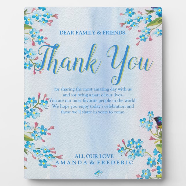 Blue forget-me-nots thank You Plaque (Front)