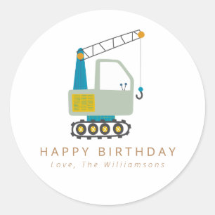 Blue Forklift Truck Art Personalised Birthday Classic Round Sticker