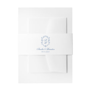 Blue Formal Monogram Crest & Script Wedding Invitation Belly Band