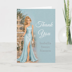 Blue Fountain Sweet Sixteen Thank You Card