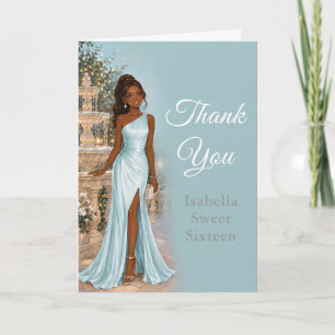Blue Fountain Sweet Sixteen Thank You Card
