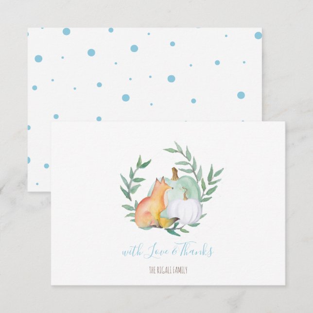 Blue Fox Pumpkin Woodland Thank You Invitation (Front/Back)