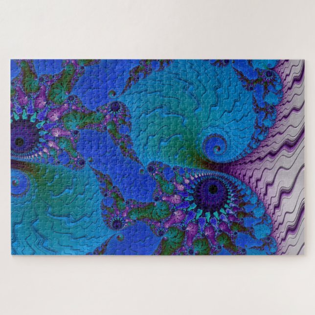 Blue Fractal Chameleon Spiral Abstract  Jigsaw Puzzle (Horizontal)