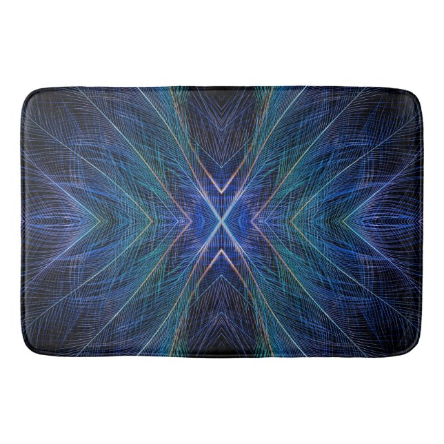 Blue Fractal Feather Design Bath Mat (Front)