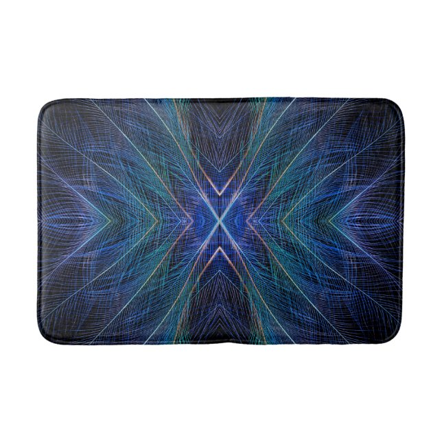 Blue Fractal Feather Design Bath Mat (Front)