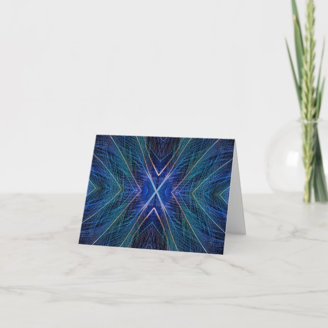 Blue Fractal Feather Design Note Card (Front)