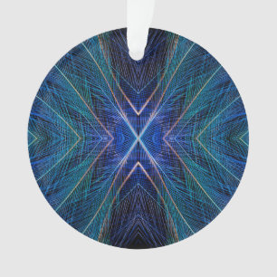 Blue Fractal Feather Design Ornament