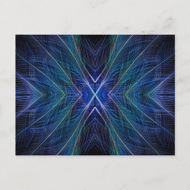 Blue Fractal Feather Design Postcard (Front)