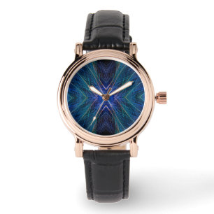 Blue Fractal Feather Design Watch