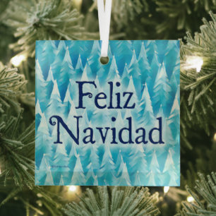 Blue Fractal Forest - Feliz Navidad Glass Tree Decoration