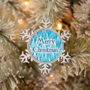 Blue Fractal Forest Snowflake Pewter Christmas Ornament