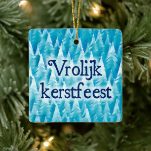 Blue Fractal Forest - Vrolijk kerstfeest Ceramic Ornament