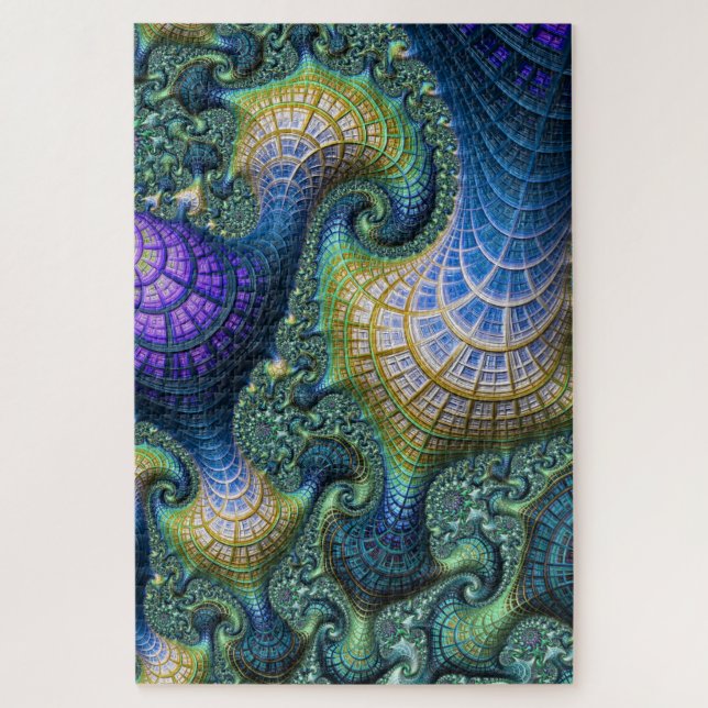 Blue Fractal Holographic Architectural Spirals Jigsaw Puzzle (Vertical)