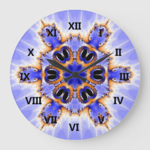 Blue Fractal Kaleidoscope Large Clock