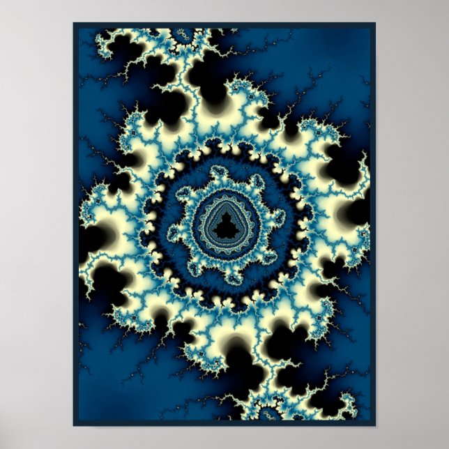 Blue Fractal Nebula Mandelbrot Art Poster (Front)