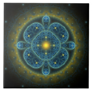 Blue fractal ornate pattern mandala tile