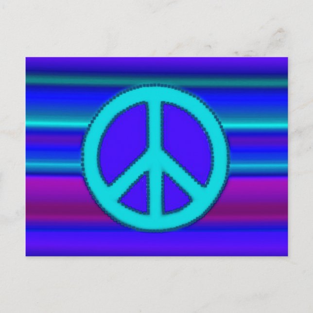 Blue Fractal & Peace Sign Fine Art Postcard (Front)