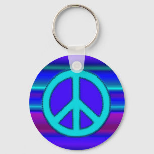 Blue Fractal & Peace Sign Key Ring