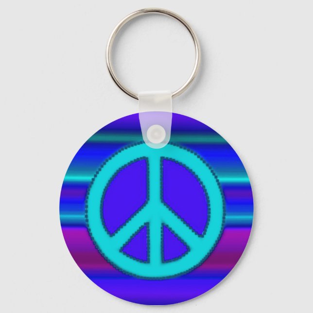 Blue Fractal & Peace Sign Key Ring (Front)