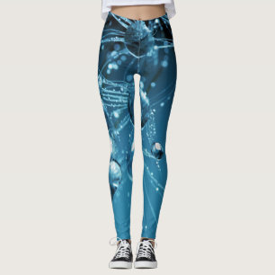 Blue Fractal Reflective Water Droplet Leggings