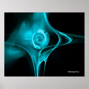 BLUE FRACTAL ROSE  Turquoise Black Poster