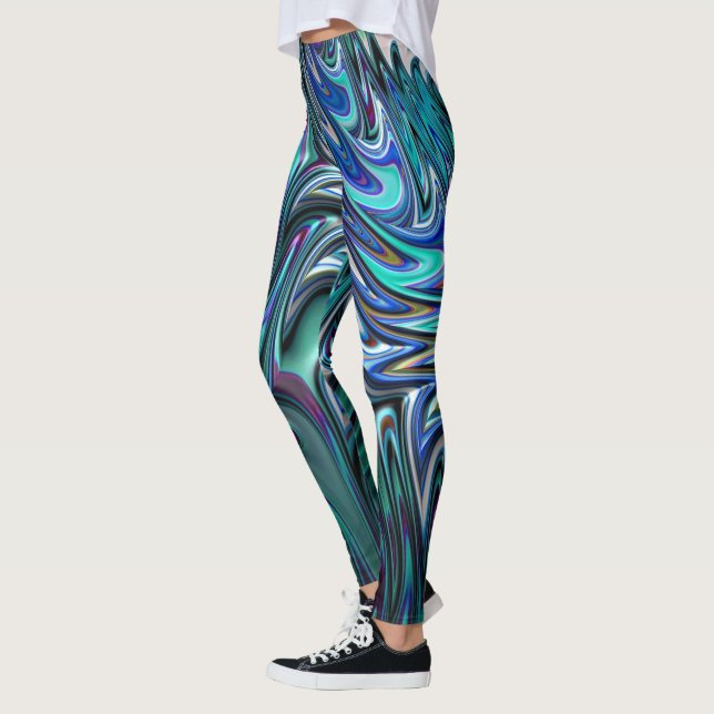 Blue Fractal Swirl Leggings (Left)