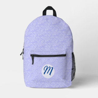 Blue Fractal with Monogrammed Initial Printed Backpack