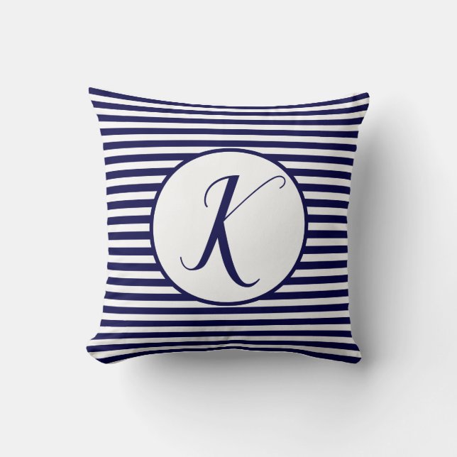 Blue Frame Monogram Letter Stripes Cushion (Front)