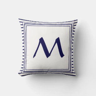 Blue Frame Monogram Letter Stripes Cushion