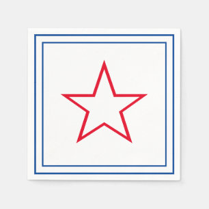 Blue Frame Red &White Star Fourth of July Napkin