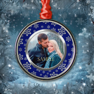 Blue Frame Silver Snowflake Template Metal Tree Decoration