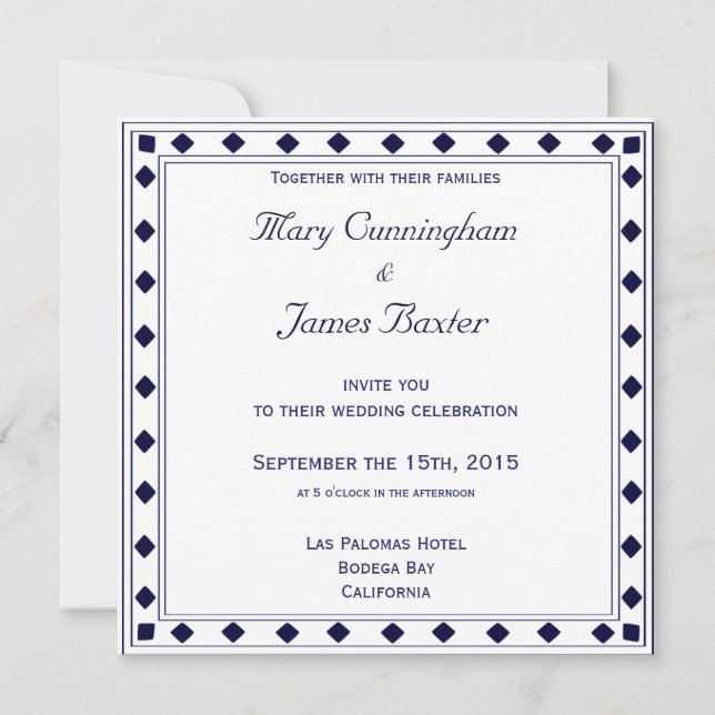 BLUE FRAME WITH DIAMONDS (square) Invitation (Front)