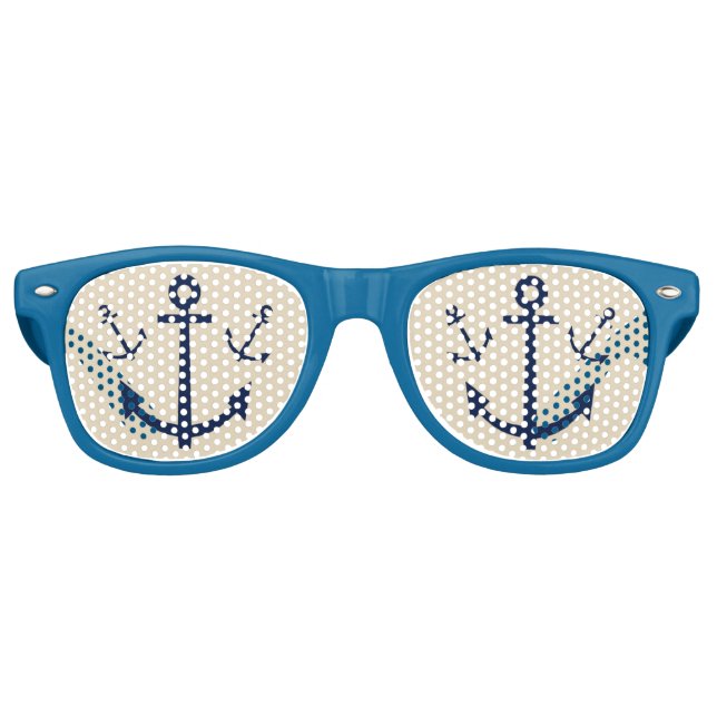 Blue Framed Anchor Retro Sunglasses (Front)
