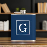Blue Framed Monogram Hip Flask<br><div class="desc">Modern and trendy monogram initial.</div>