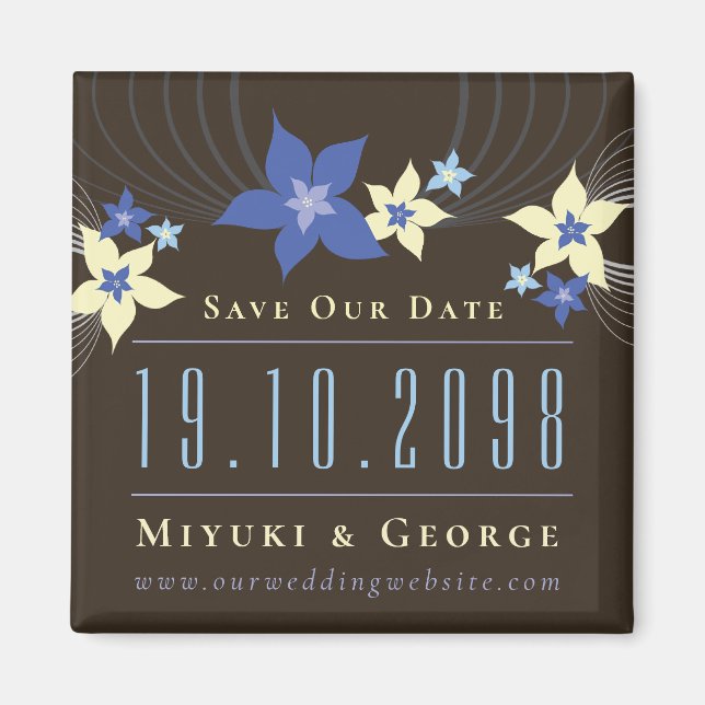 Blue Frangipani Beach Wedding Save The Date Magnet (Front)