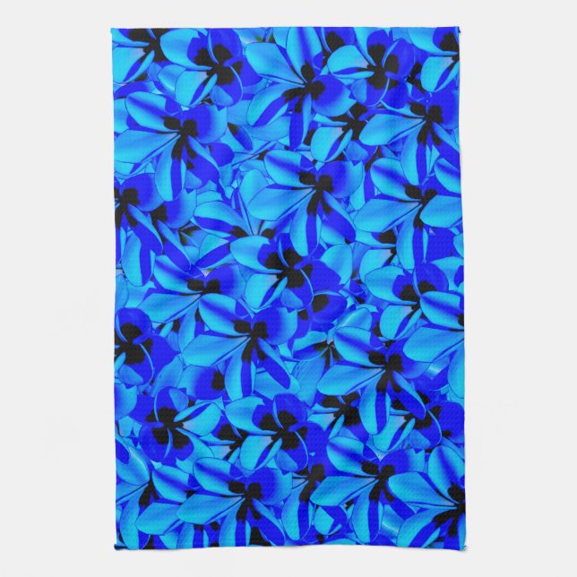 Blue Frangipani Flowers, Tea Towel (Vertical)