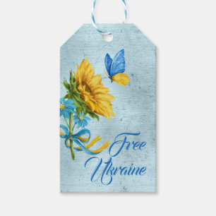Blue Free Ukraine Sunflower & Butterfly Gift Tags
