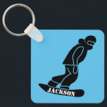 Blue Freeride Snowboarder Snowboarding Stencil Key Ring<br><div class="desc">Modern minimalist black and white snowboarder stencil illustration on a keychain</div>