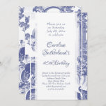 Blue French Baroque Toile Birthday Party Invitation<br><div class="desc">Beautiful blue and white toile pattern featuring a man and a dog with a Rococo or Late Baroque surround.</div>