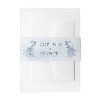 Blue French Birds Toile Elegant Romantic Wedding Invitation Belly Band