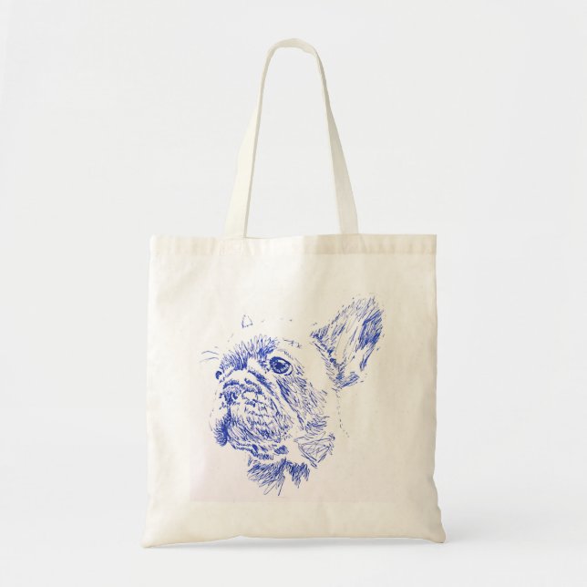 Blue French Bulldog Frenchie Drawing Tote Bag (Front)
