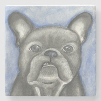 Blue French Bulldog marble stone coaster