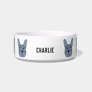 Blue French Bulldog Name Bowl