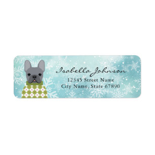 Blue French Bulldog Return Address Labels